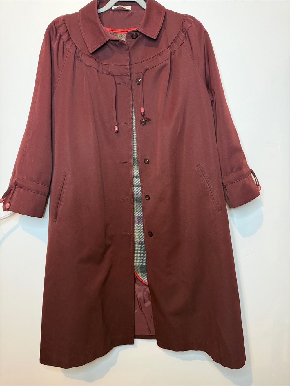 Boston Proper Burgundy Single-Breasted Trench Coat with Liner